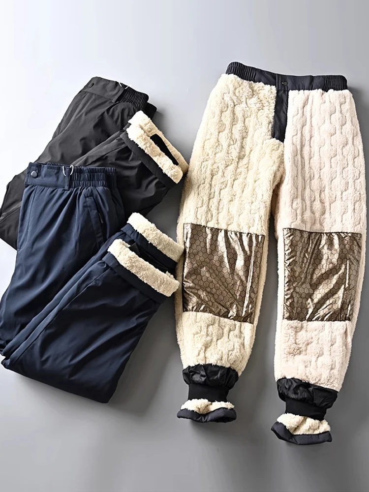 

Thiened Lamb Velvet aphene Knee-Pad Warm Casual Cotton Pants for Men Autumn Winter Waterproof Double Layered Cuff Pants