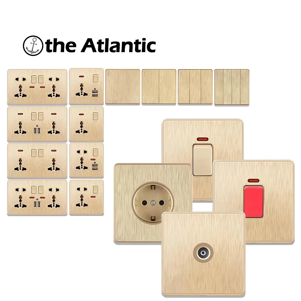 Home Light Switch Wall Socket Gold Plastic Frame Ireland Singapore Malta EU Plug USB Wall Socket Lightweight Rocker Switch