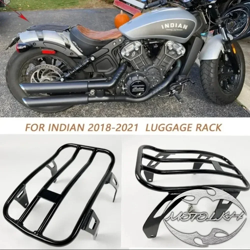 Rack de montagem de bagagem de perfil baixo traseiro preto brilhante para Indian Scout Bobber 18-23