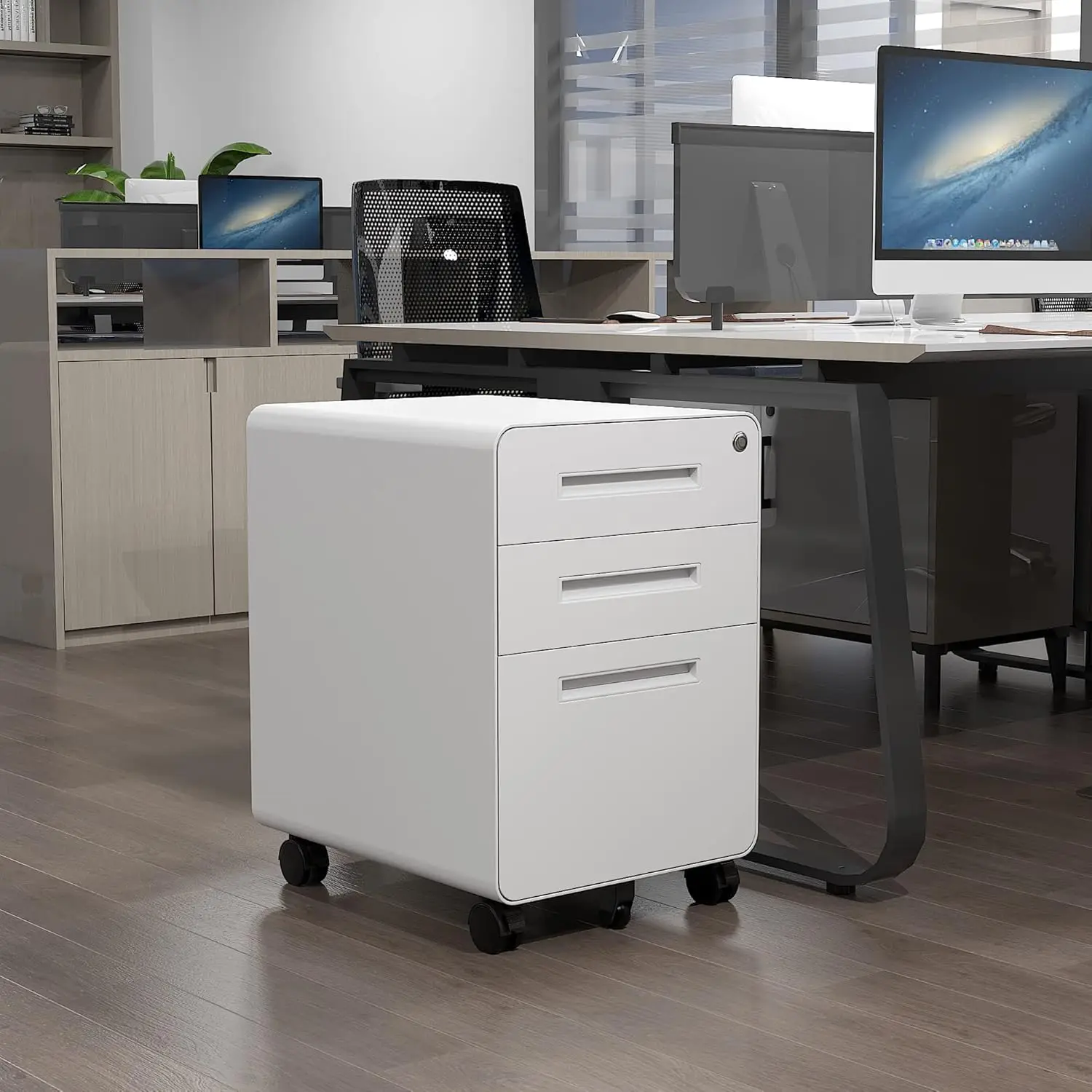 White 3-Drawer Lockable Mobile File Cabinet for Home Office Desk Storage