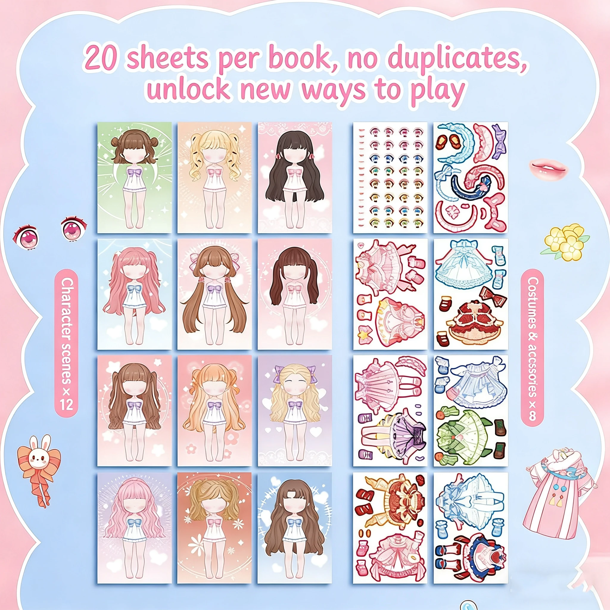 Cute Princess Dress Up Stickers DIY Handmade Educational Cartoon change Makeup Sticker Book