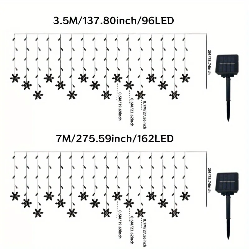 ندفة الثلج جارلاند أضواء عيد الميلاد في الهواء الطلق 2025 Led جليد الستار أكاليل 9 متر 162 المصابيح الطاقة الشمسية مقاوم للماء IP44 السنة الجديدة عيد الميلاد #6