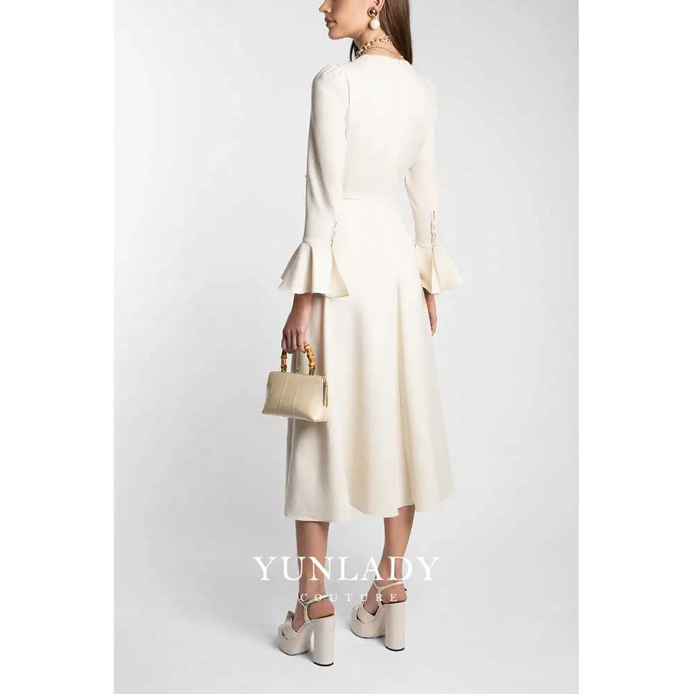 YUNLAN Gorgeous Beige Saudi Arabia Long Sleeve Evening Dress 2024 Bride Wedding Dress Guest Prom Formal Occasion Dress Mom Dress