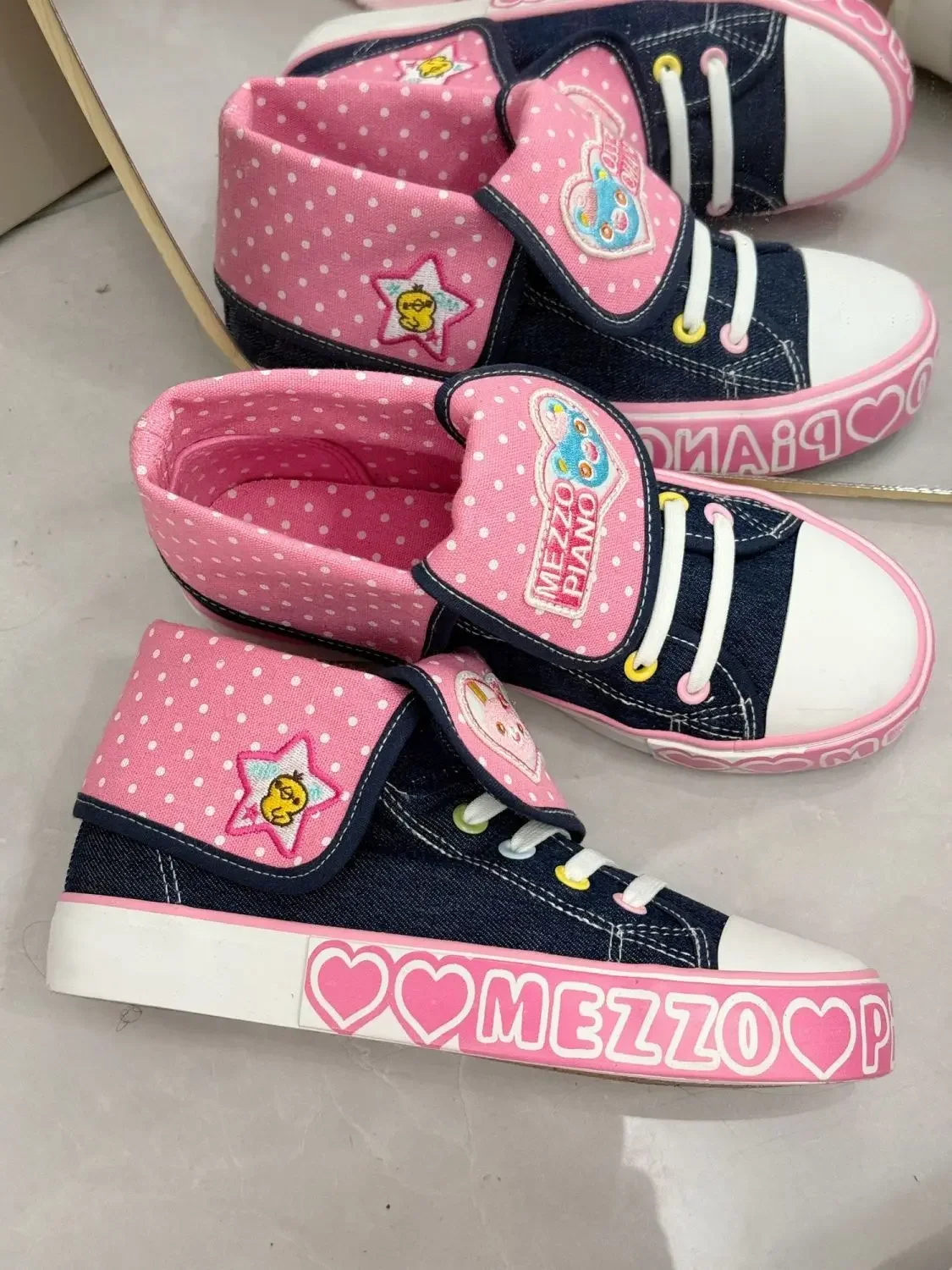 Soft Girl Spring News All Match Sweet Jojifuku Denim Shoes Y2k Accessories Japanese Cartoon Mp Embroidery Cute Pink Canvas Shoes