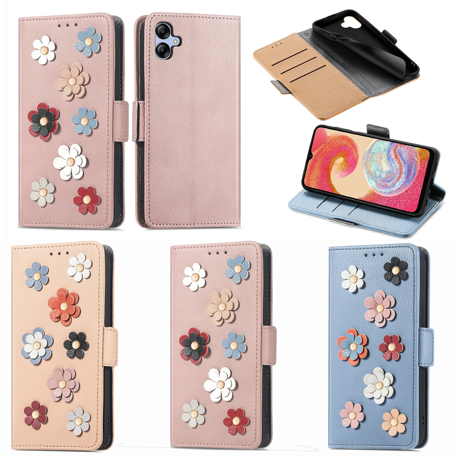 

Wallet Flip 3D flower Leather Case For ZTE Blade A32 V40 Pro A72 Axon 30S Nokia C31 G60 X30 G11 Plus Book Case Phone Cover Women