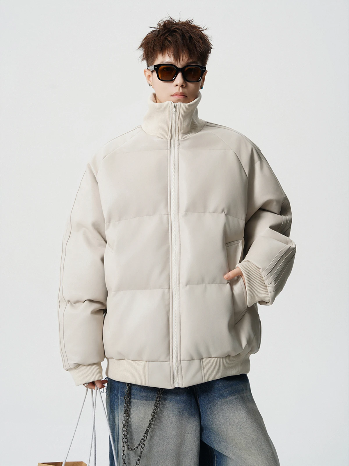 American Retro Coffee PU Pelle di cotone Jaet Cappotto invernale da uomo con colletto alla coreana caldo Sli Trendy High-End F...