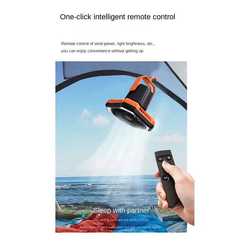 Miniventilador silencioso recargable por USB, Banco de energía, ventiladores de escritorio colgantes con luz de Control remoto, 1000Mah, 1 unidad