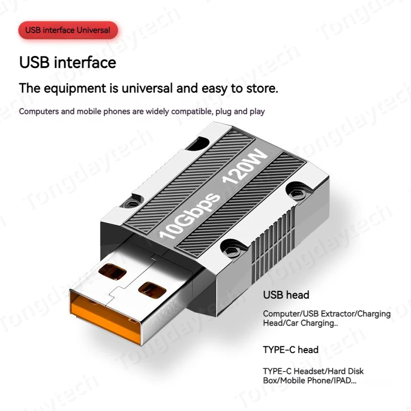 120W Zinc Alloy Usb Type C Otg Adapter 10Gbps Usb Male to USB-C Female Connector for Phone Ipad Macbook Adaptador Usb A Tipo C