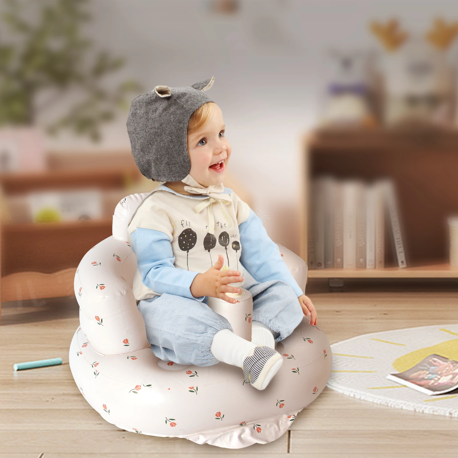 Inflatable Baby Seat for Over 3 months, Portable PVC Learn to Sit Stool Baby Sofa for Bedroom Bathroom Dining Lunch