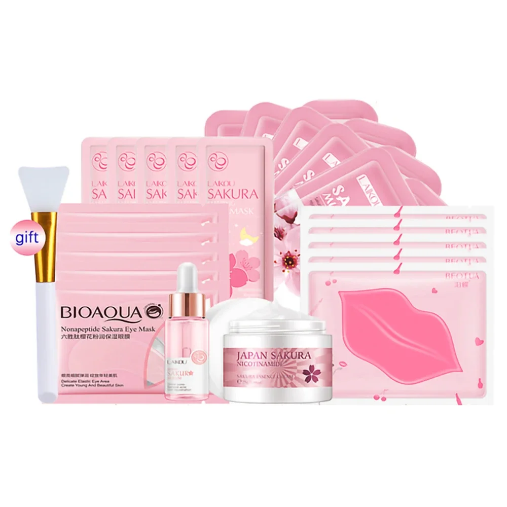 Sakura Skincare Set 24K Gold Facial Products Kit Moisturizing Mask Anti Wrinkles Cream Face Beauty Health Care Product for Women