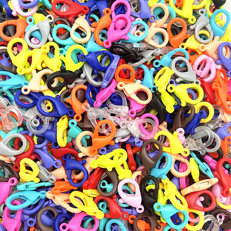 NEW 10pcs 25*15mm Candy Colors Plastic Lobster Clasps Hooks Key Chain Sweet Key Rings For Keychain Jewelry Making Accessories