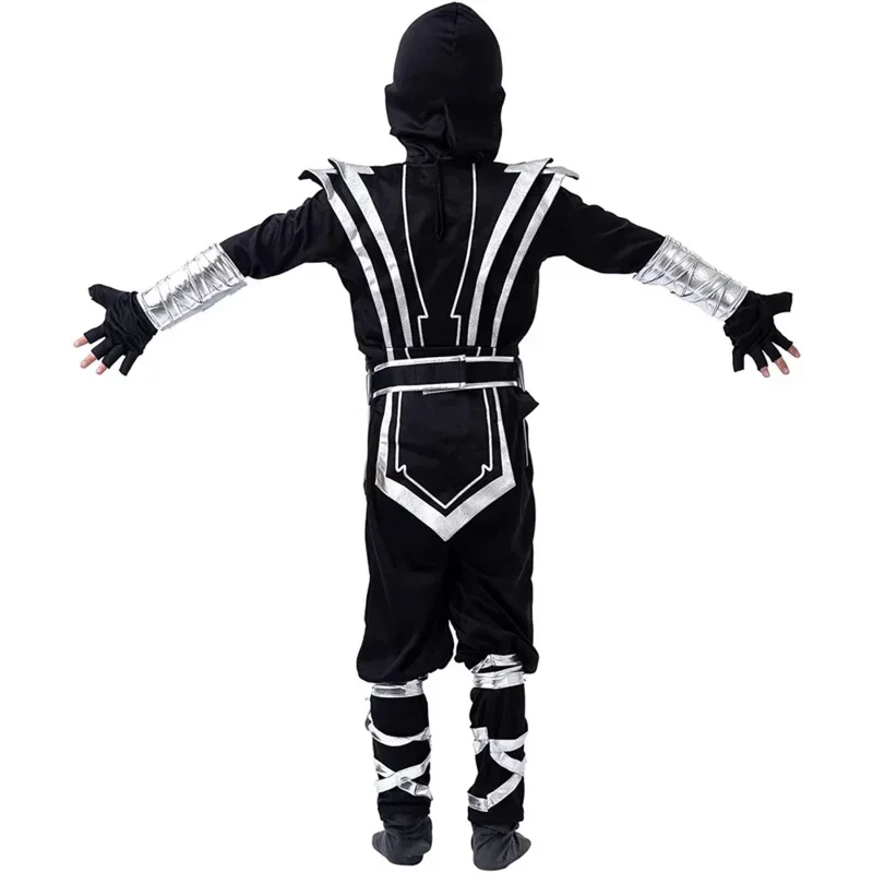 2025 New Boy Ninja Costume Kids Silver Dragon Costumes Children Superhero Cosplay Jumpsuit With Weapon Halloween Carnival Sui AA