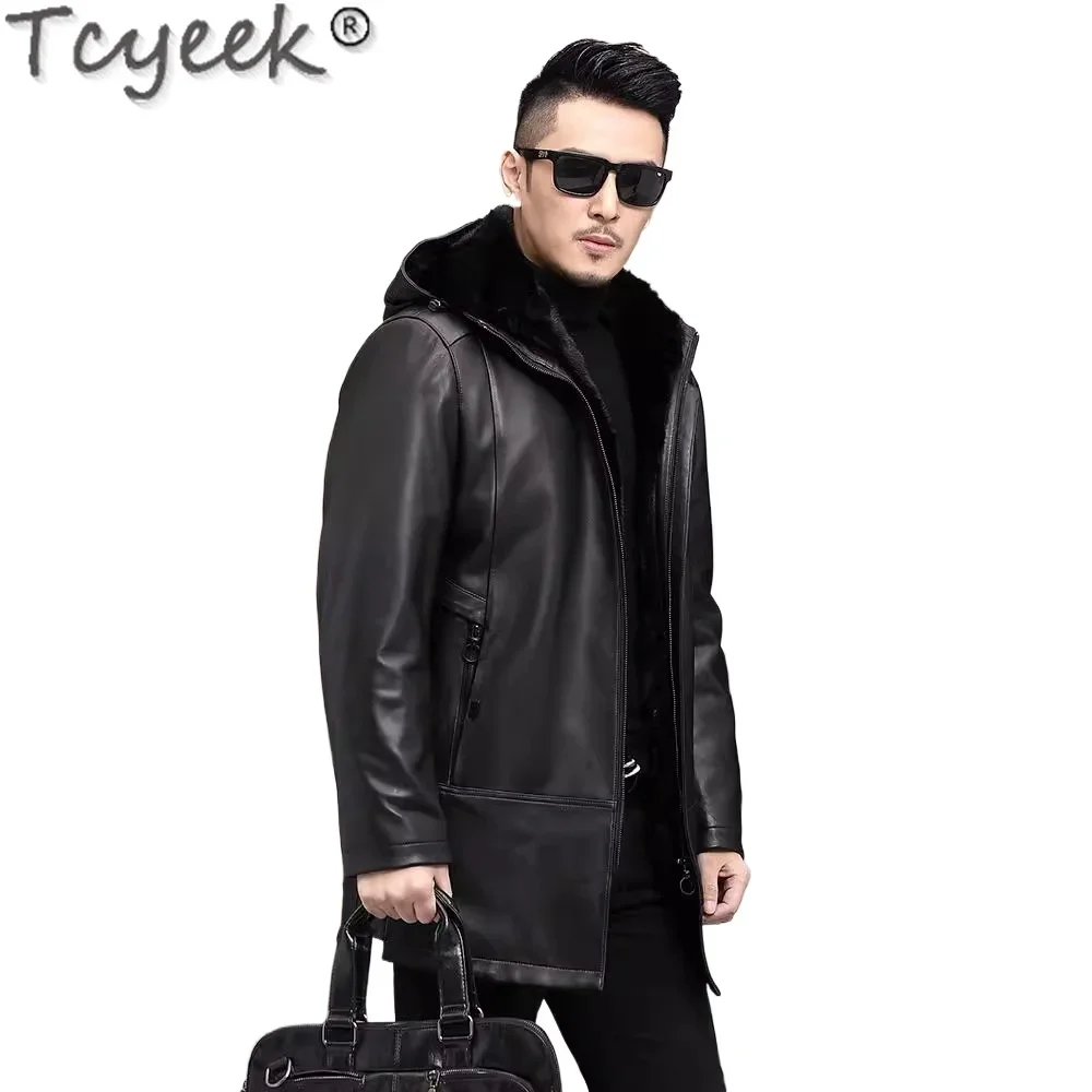 Tcyeek Natural Genuine Leather Man Jackets 2024 Winter Jacket Sheepskin Mens Coats Mink Fur Coat Men Casual Куртка Мужская