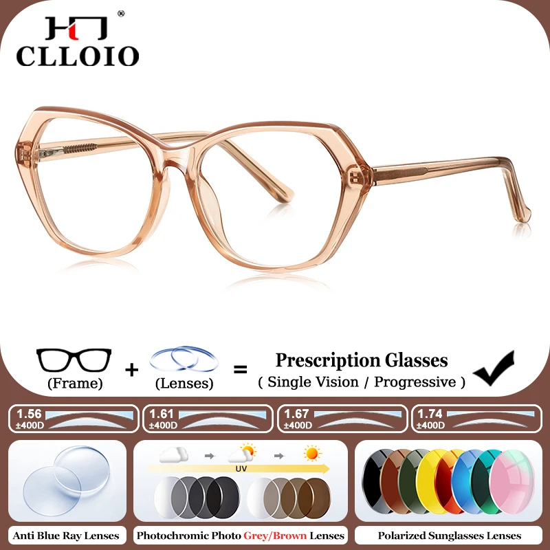 

CLLOIO New Fashion Butterfly Progressive Prescription Glasses Anti Blue Light Photochromic Myopia Optical Eyeglasses for Women