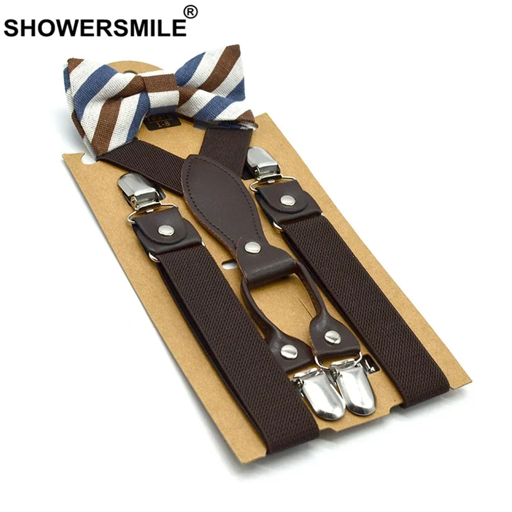 SHOWERSMILE Bretelle per ragazzi grigie Bretelle per bambini in stile britannico con papillon Bretelle per bambini Bretelle per matrimonio 65 cm *