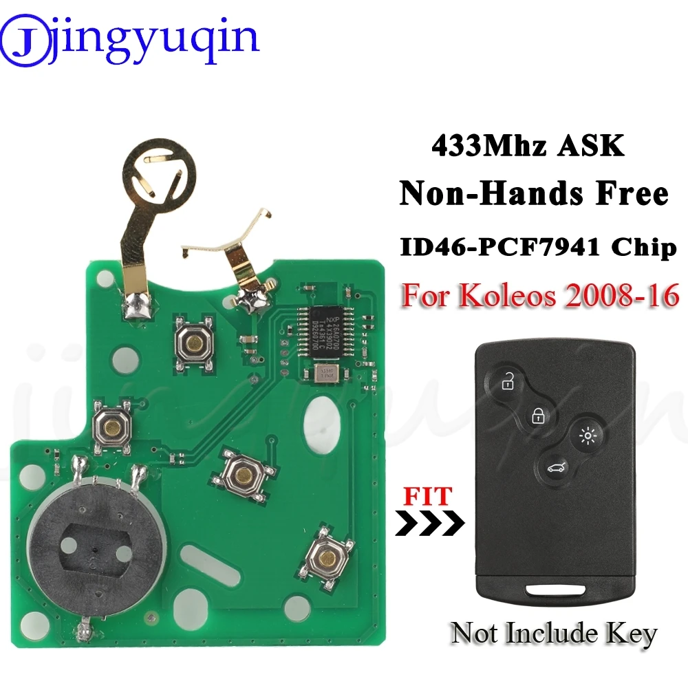 

JYQ Car Remote Key Circuit Board ID46 PCF7941 433Mhz ASK For Renault Koleos 2008-2016 Non-Hands Free Keyless Card Control Fob