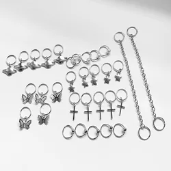 10Pcs Silver Star Pearl Hair Braid Dread Dreadlock Beads Clips Cuffs Rings Tube Accessories Opening Hoop Circle Hole Hair Rings
