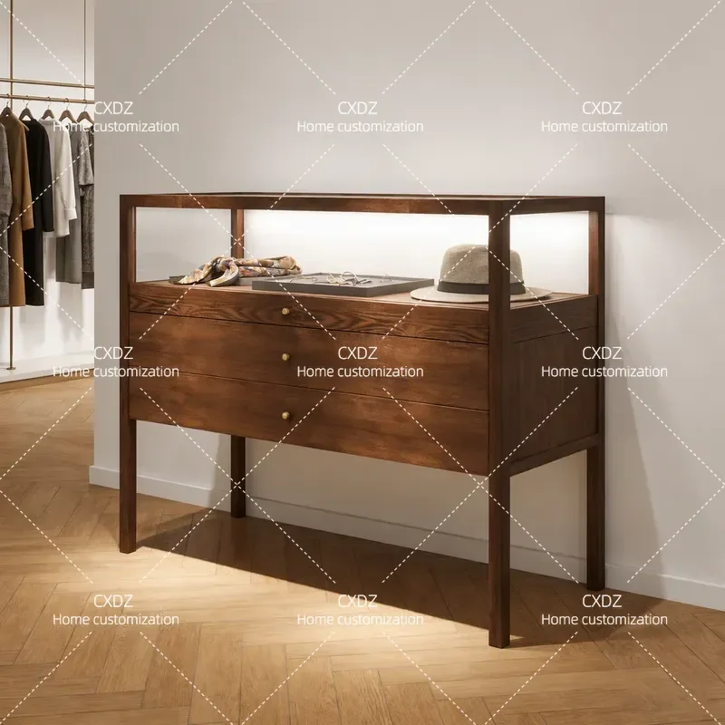Solid wood display cabinet Clothing store Zhongdao cabinet Light luxury sample Zhongdao table Gold jade display cabinet Shelf