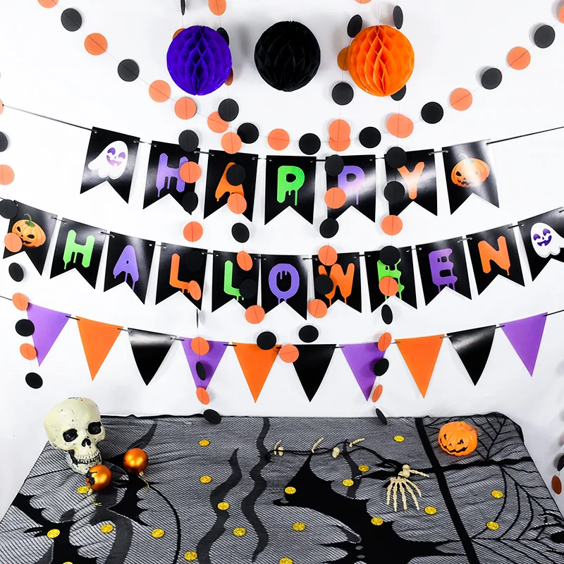 

1set Halloween Paper Cartoon Banner Horror Bat Pumpkin Witch Flag Pulling Cake Topper for Halloween Party Hanging Decor Supplies