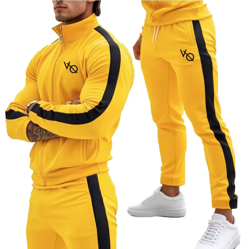 2024New Tuta da uomo Primavera e Autunno Outdoor Fitness Corsa Abbigliamento sportivo Giacca con cerniera + Pantaloni sportivi Abbigliamento da uomo in due pezzi