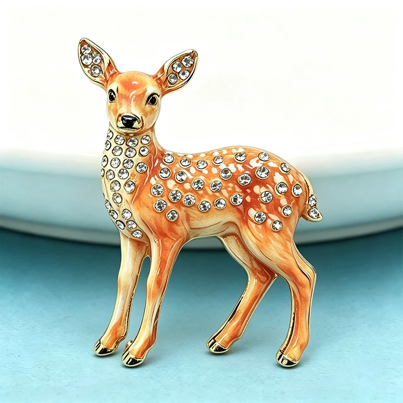 Wuli&baby Niedliche Sika-Hirsch-Broschen für Frauen Unisex 2-farbige Strass-Tierbroschen für Weihnachtsfeiern und Alltag Neujahrsgeschenke – Detail 6