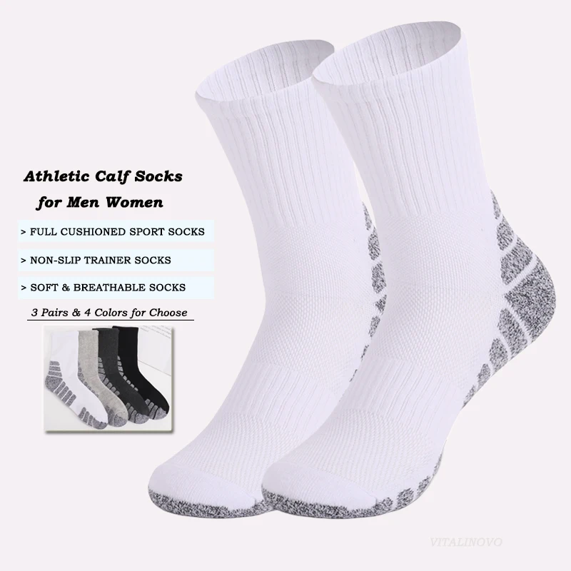 

VITALINOVO Athletic Socks Sport Running Cushioned Crew Socks Men Women Moisture Wicking Breathable Arch Support Calf Socks 3Pair