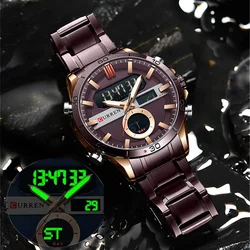 CURREN 8384 Sport  Wrist Watches for Men Casual Digital Alarm Clock with Day Date Stainless Steel Chronograph Wristwatches