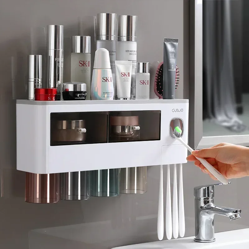 ELOSSA-Bathroom Shelf, Toothpaste Squeezer, Dispenser, Storage Shelf, Squeezer, Household Accessories Set