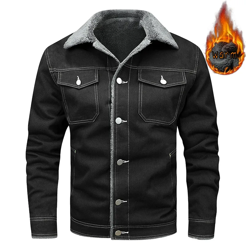 New Winter Men Fleece Warm Denim Jackets High Quality Male Multiple pockets Jeans Coats New Fashion Man Casaul Denim Coats 5XL