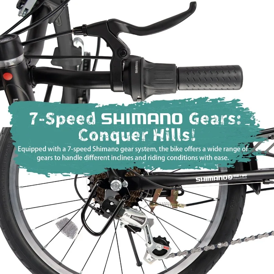 دراجة جبلية قابلة للطي مقاس 20 بوصة مع نظام تروس 7 سرعات، فرامل C مزدوجة للتنقل في الحضرية وركوب الخيل الترفيهي تتضمن مصدات إعادة #5