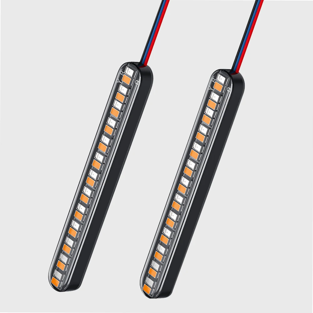 2pcs Motorcycle Turn Signal Light Bar Flowing Water License Plate Light two-color led Rear Brake 24LED Stop Lamp Tail Indicators