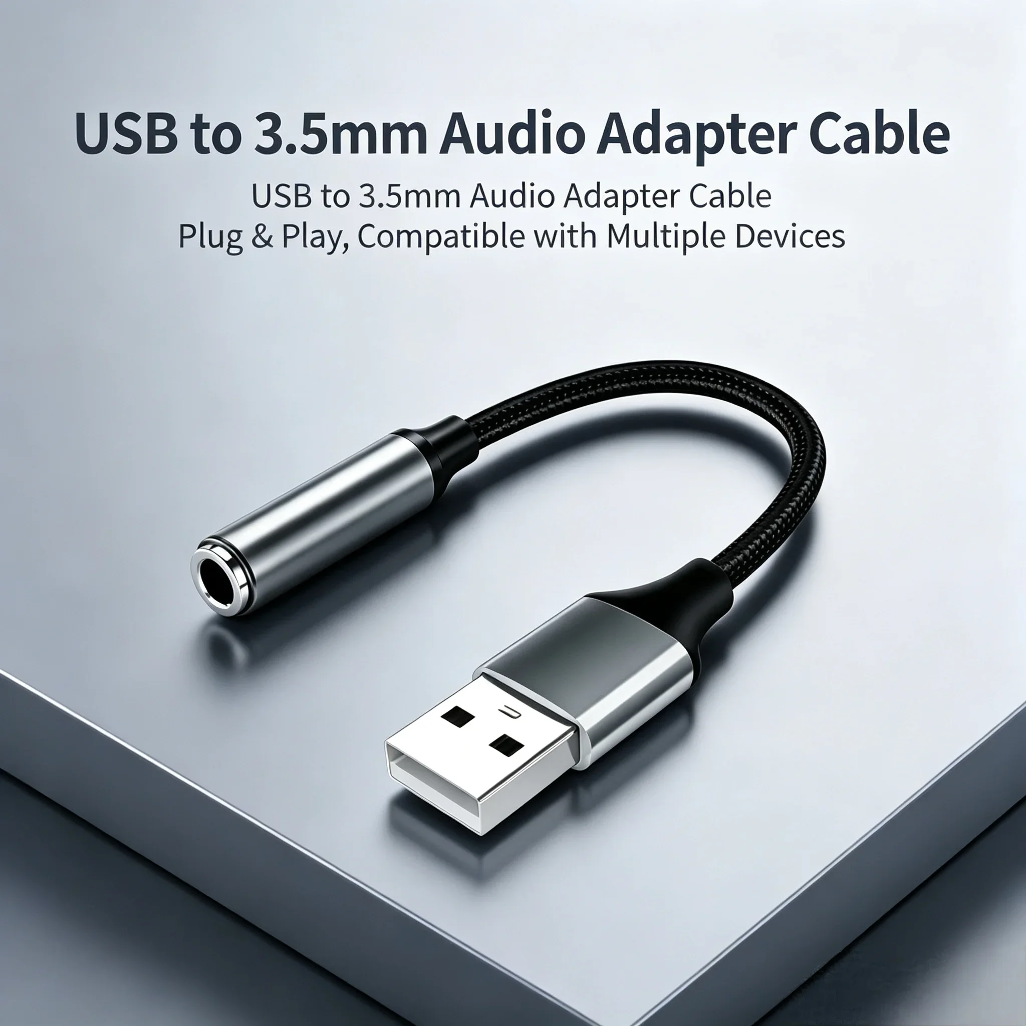 USB to 3.5mm Audio AUX Cable Adapter External Sound Card for Laptop Plug and Play, Compatible with Windows, Mac, Linux, PC,