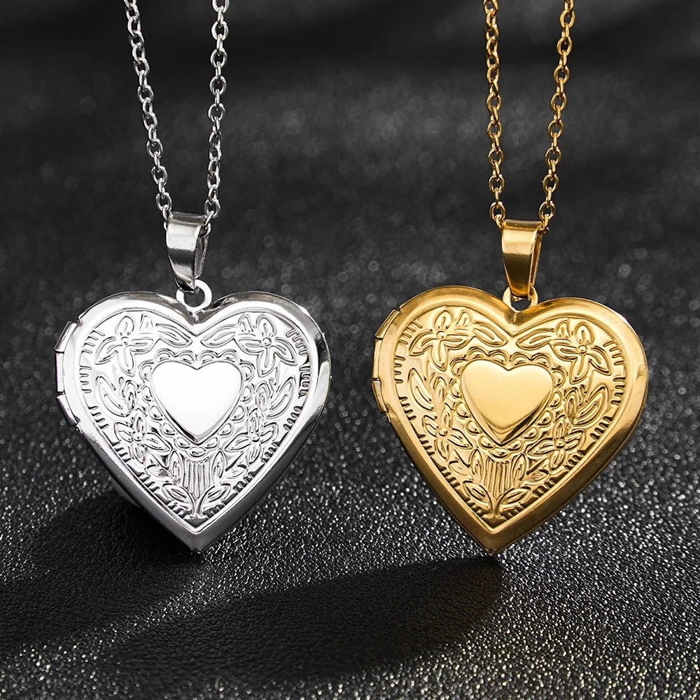 1pc Gold Floral Heart Photo Frame Necklace, Gentle Forest Style, Suitable for Girlfriend, Anniversary Gift, Daily Commute Access