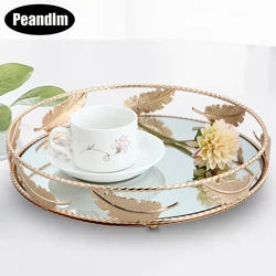 PEANDIM Minimalist Round Mirror Tray Desktop Cosmetics Jewelry Storage Tray Wedding Party Display Living Room Household Dessert