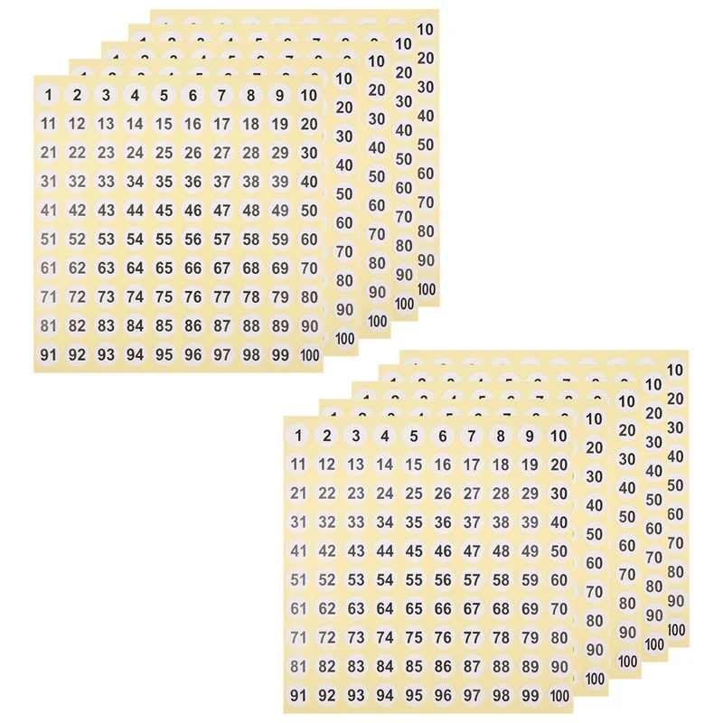 Pegatinas de números redondas, etiquetas autoadhesivas pequeñas de 100 pulgadas para oficina, 1-100, 0,4 hojas