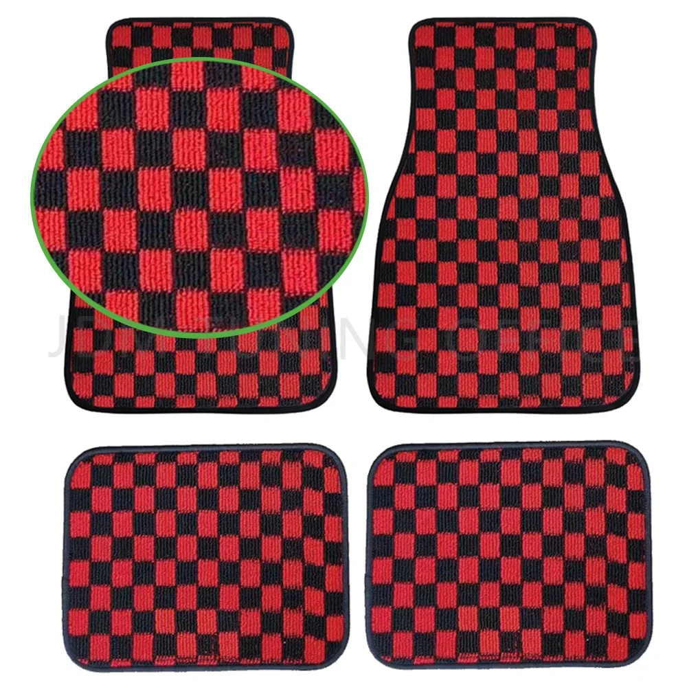 

4PCS JDM Racing Carpet Floor Mat Dadu Dice Car Floor Mat Accessories Classical Anti-Slip Checkered Print Floor Foot Pad Mats