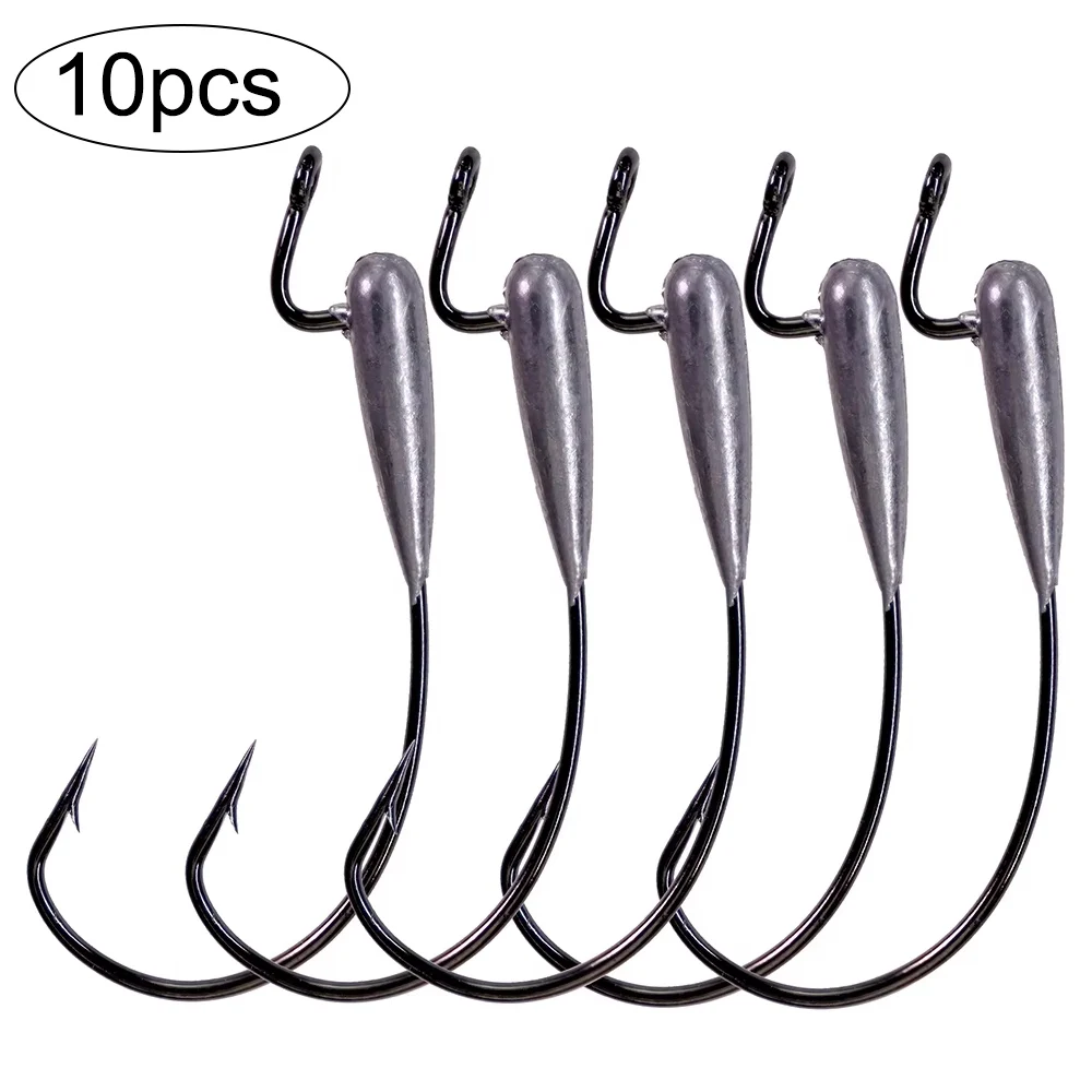 10pcs Mini Jig Head Hook 1g 2g 3.5g Leaded Heads For Soft Lure Freshwater Carbon Steel Crank Offset Hooks Barbed Fishhooks