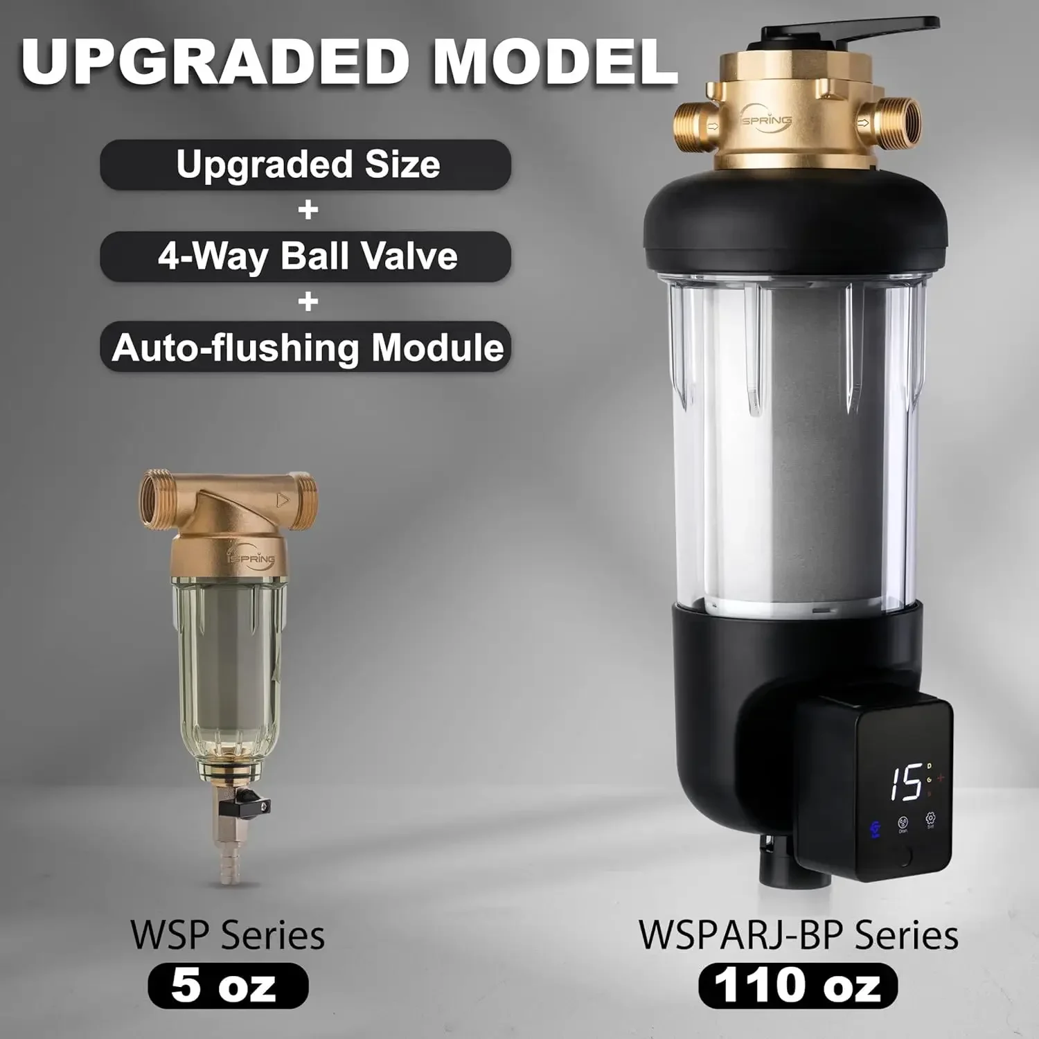 home.iSpring WSP50ARJ-BP Whole House Prefilter, Spin-Down Sediment Water with Bypass, Upgraded Clear Housing