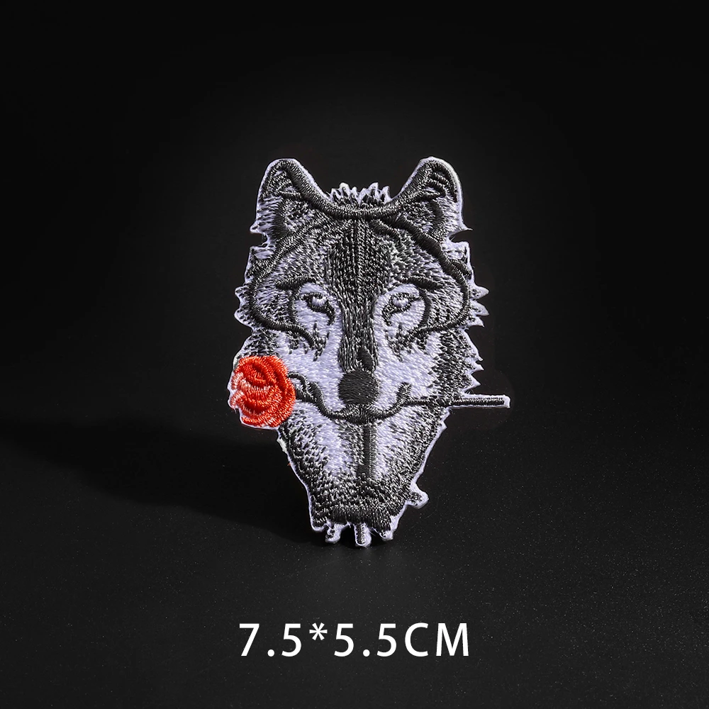 Punk Wolf Leopard Spider Web Patches Black Animal Pokers Rose Wolf Cat Appliques Iron On Bullet Tooth Clothes Jeans Badges