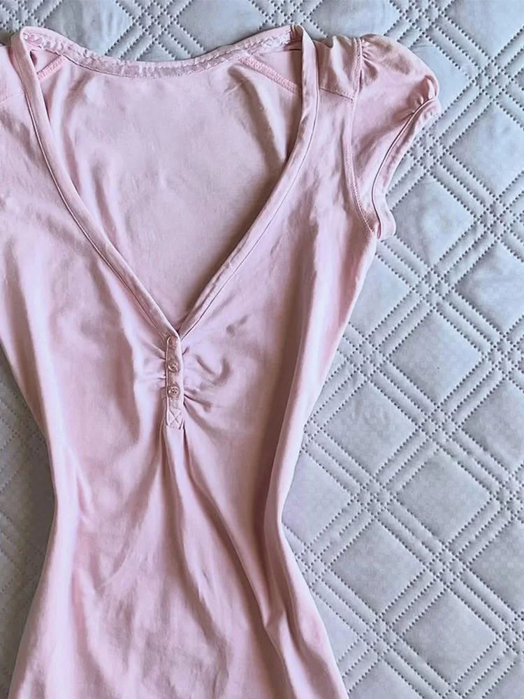 نهاية الأزهار الأصلية الرجعية فريدة من نوعها جميلة الوردي ort Sve تي شيرت التخسيس الخصر تصميم الصيف عارضة Sle القطن مزيج أعلى #2