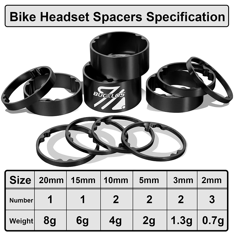 11pcs Bicycle Headset Spacer Aluminum MTB XC Bicycle Spacer for 28.6mm Front Fork 2/3/5/10/15/20mm Washer 1-1/8\