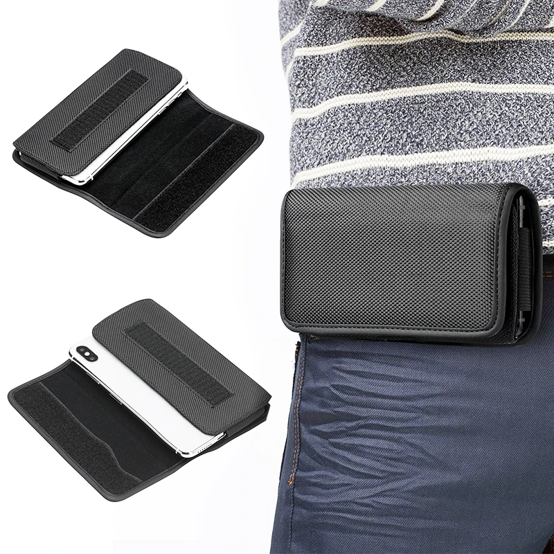 Panno Oxford Vita verticale Copertura in pelle Tessuto di nylon Indossare cintura Marsupio mobile Marsupio per cellulare da esterno da uomo in velcro
