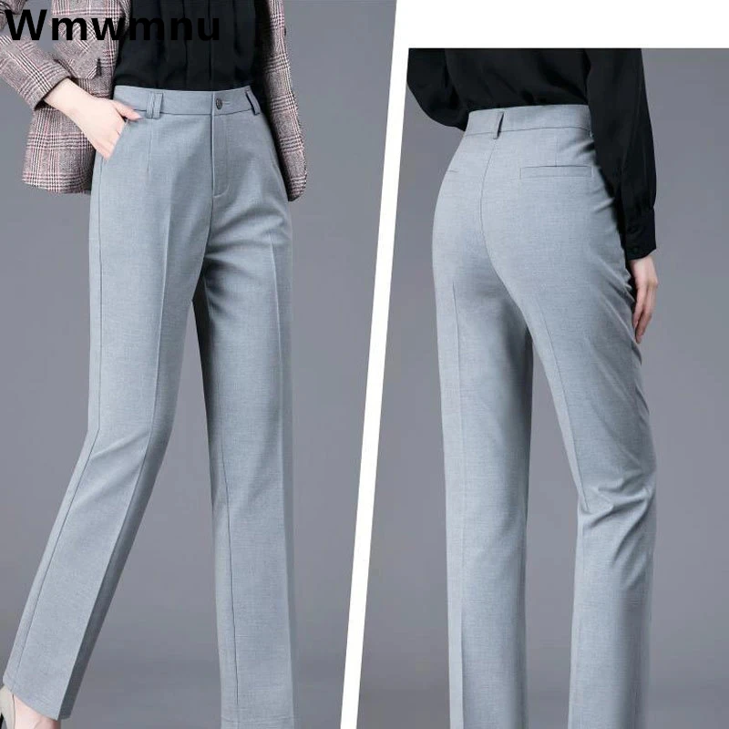 Formal Elegant Suit Pants Women Casual High Wasit Office Straight Pantalones Classic Trousers Ol Slim Spodnie Korean Broek New