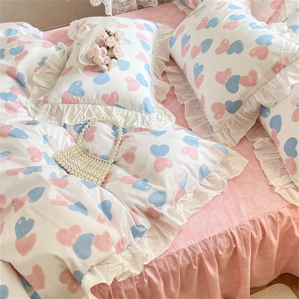 Bedding Set 1.5M 1.8M Bed Home Textiles All Cotton Edge Korean Style Bed Sheet Fitted Sheet Bed Skirt Four-piece Set