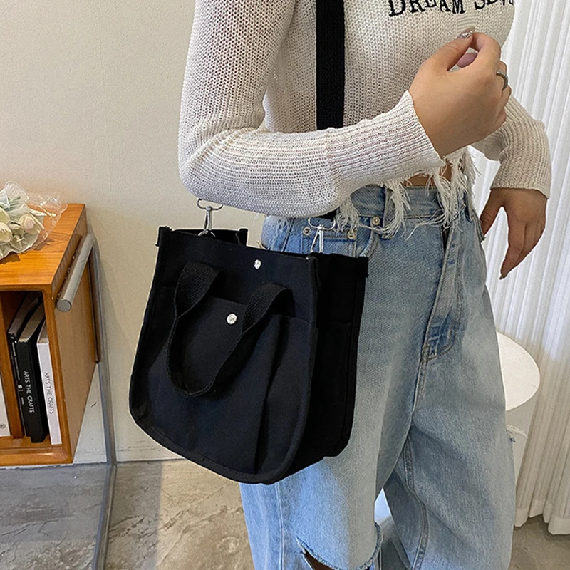 Bolsa de lona quadrada pequena para meninas, um ombro, monocromática, casual, japonesa, crossbody, verão, estudantes