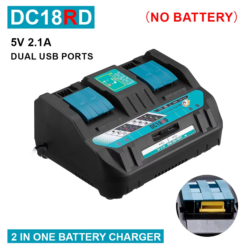 

18V DC18RD Dual Ports Battery Charger for Makita 14.4V-18V Lithium-Ion Battery BL1415 BL1430 BL1830 BL1840 BL1850 BL1850B