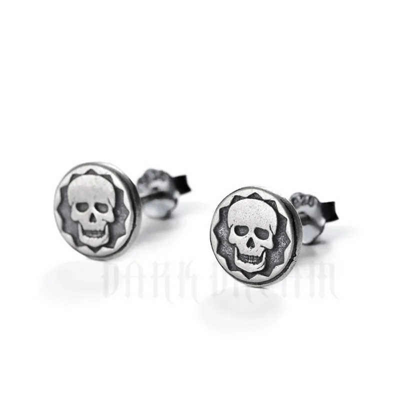 

Retro Real 925 Sterling Silver Skull Stud Earrings Gothic Punk Hip Hop Vintage Jewelry Ear Accessories Gifts