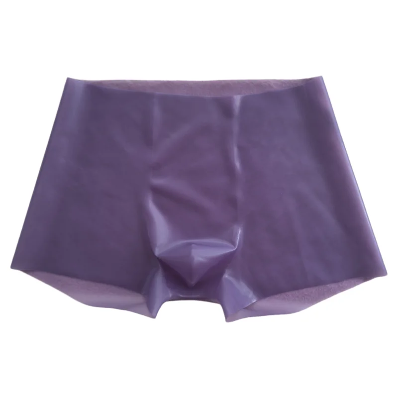 Man's Handmake Latex Boxer Panties Men Tight Fitting Four Cornered Underwear Smooth Rubber Flat Angle Convex Pouch Shorts