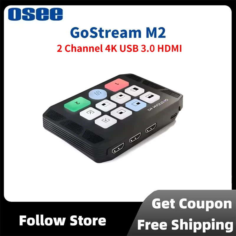 OSEE Gostream M2 2 canais 4K HDMI Switcher de placa de captura com Dual Bit 4K 60 Tela dupla Entrada de áudio de 3,5 mm