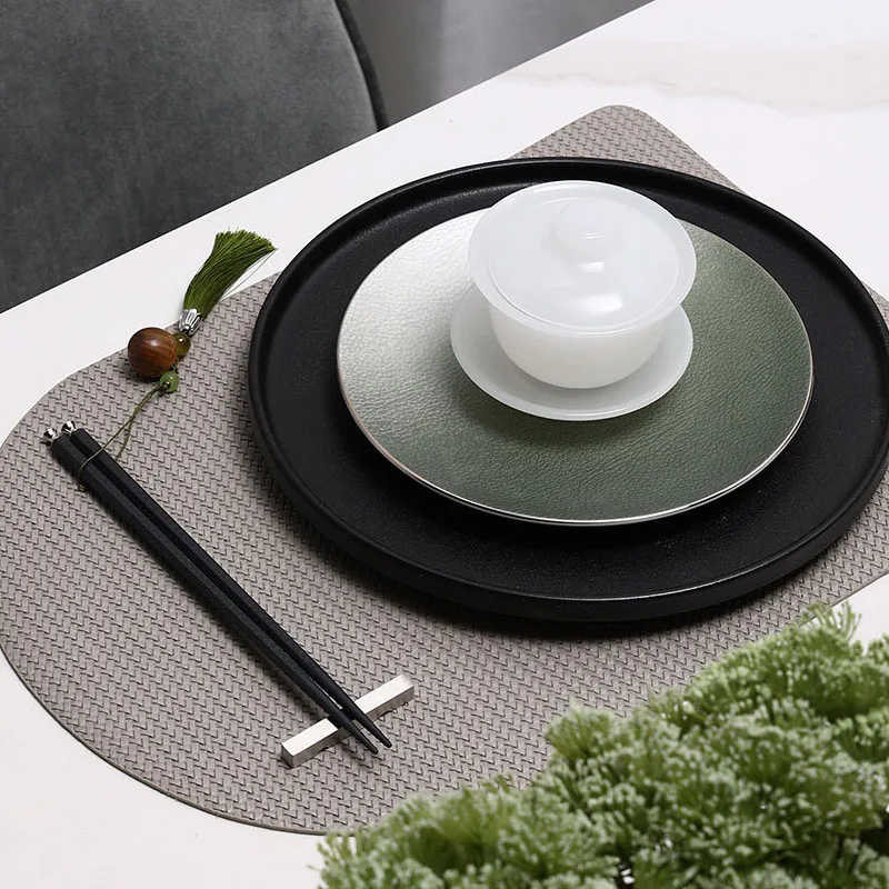 New Chinese Dining Table Tableware Set Soft Zen Black Frosted Right Angle Ceramic Large Plate Dinner Plate Hotel Table Decor